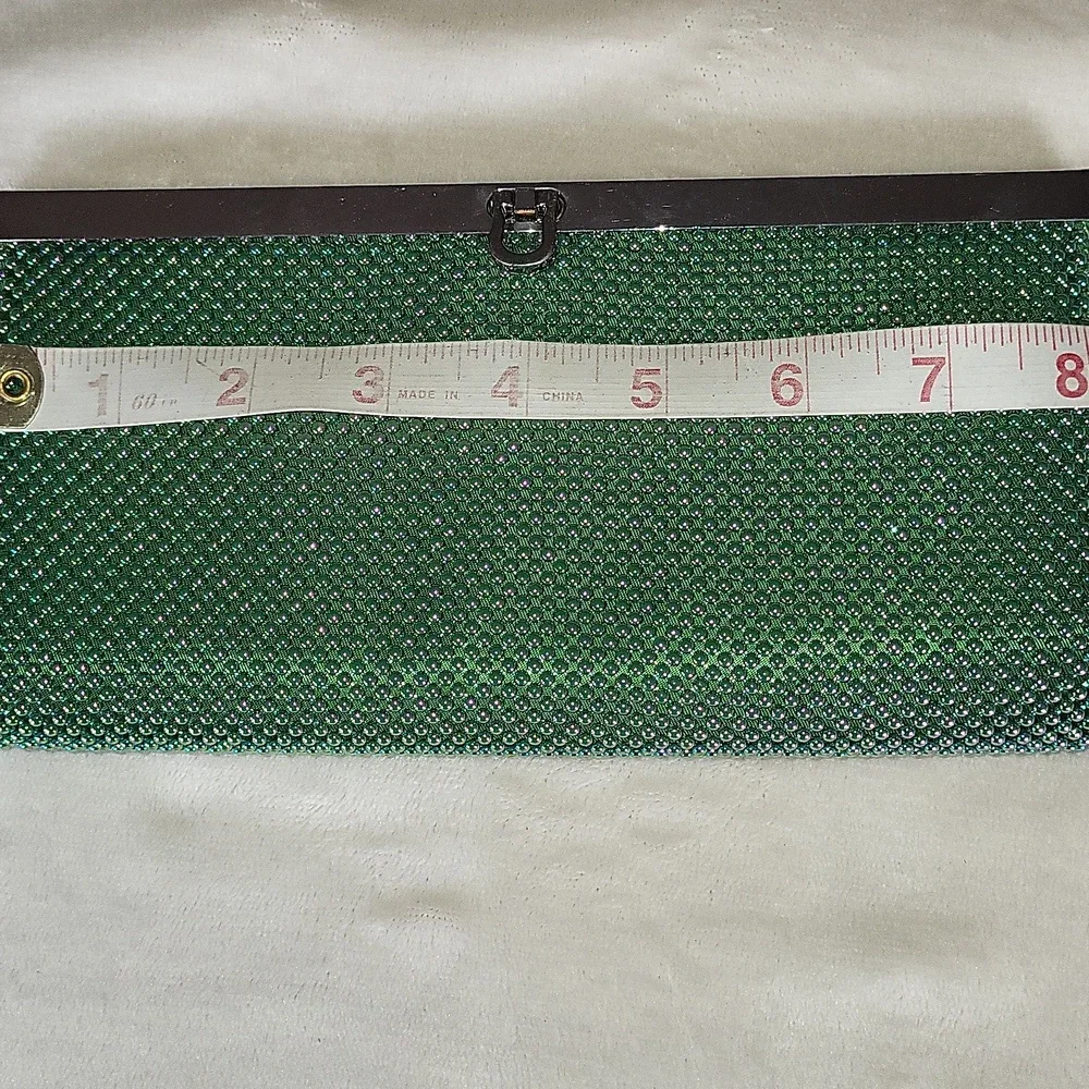 bebe Green Crystal Mesh Clutch